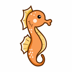 Cute seahorse on white background. Hand drawn illustration. Drawing for children. Sticker.Postcard decor element. Underwater world.