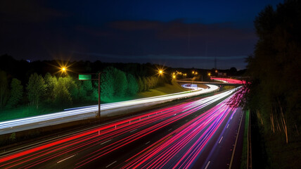 Obraz premium Speed Traffic - light trails on motorway highway at night