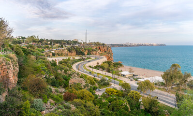 Fototapeta na wymiar View of the road near the embankment of the city of Antalya.