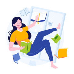 Woman with books flat illustration
