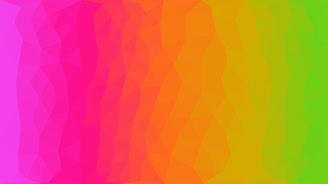 Arri&egrave;re-plan g&eacute;om&eacute;trique abstrait de style low poly avec un d&eacute;grad&eacute; de couleurs vives du rose fuchsia au vert lime en passant par l'orange et le jaune