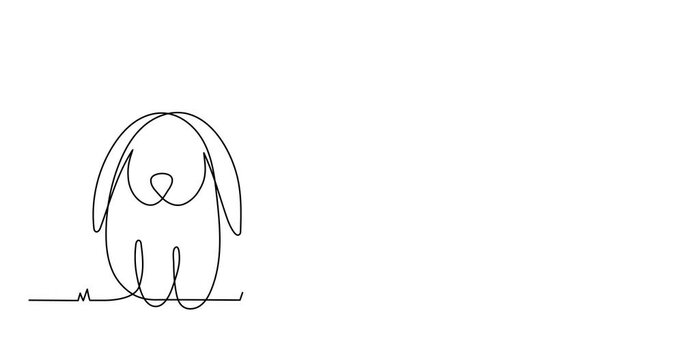 Easter bunny and eggs one line animation, hand drawn paschal rabbit continuous contour motion.Christian holiday design, festive decoration,simple design.4k movie
