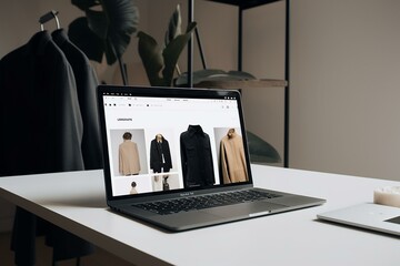 A shopping app with a sleek and modern design featuring easy-to-use filters and engaging product photos, displayed on a laptop computer. Generative AI