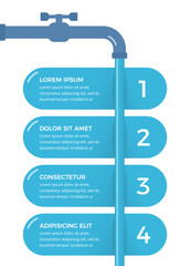 Infographic template with four elements with tap and water