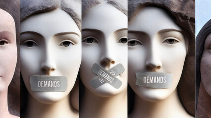 Demands and silenced women. They are symbolic of the countless others who has been silenced simply because of their gender. Demands that seek to suppress women's voices.,3d illustration
