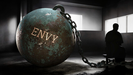 Envy and intimate, silent and lonely suffering human soul. Person struggling with Envy. Separated from the world in it's own emotional pain and alienation.,3d illustration