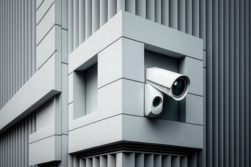 Obraz na płótnie Canvas Close up of security camera on modern building wall AI generated