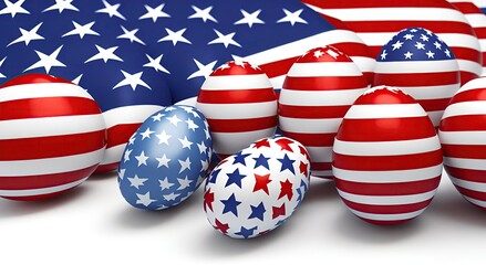 Easter patriotic eggs in colors of flag of USA. American symbol. Happy Easter 