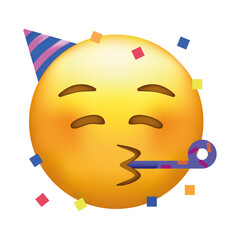 Partying emoji. Emoticon with party horn and hat.