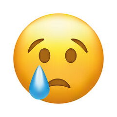 Crying emoji. Sad emoticon face with tear drop.