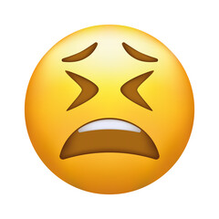 Exhausted emoji. Tired emoticon, yellow face with X-shaped scrunched eyes