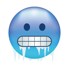 Cold emoji. Freezing emoticon, icy blue face with gritted teeth, icicles and snow cap © vadymstock