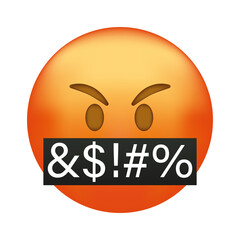 Angry swearing emoji. Emoticon with swear words censored by grawlix symbols