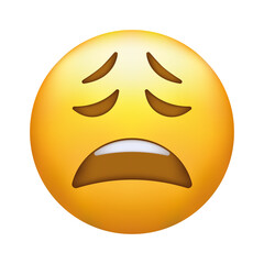 Exhausted emoji. Tired emoticon, yellow face with closed eyes.