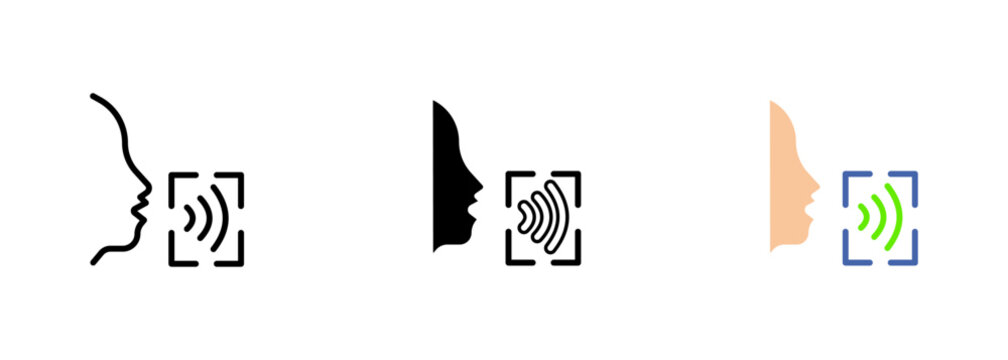 A virtual assistant that can perform tasks or provide information through voice commands, usually powered by artificial intelligence. Vector set of icons in line, black and colorful styles isolated.