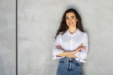 Young busy business woman standing in her home office