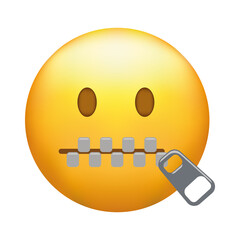 Zip mouth emoji. Silent emoticon with closed metal zipper for mouth