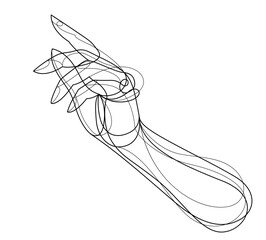 Woman hand pointing finger or pushing a button vector linear illustration isolated, female hand showing line art drawing.