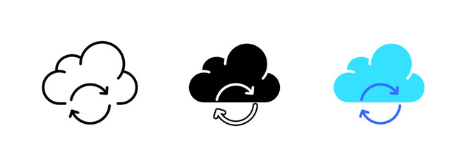 Clouds with an icon of recycling, symbolizing the importance of sustainability and environmentally friendly practices. Vector set of icons in line, black and colorful styles isolated.