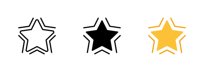 A glowing star symbol, often used to represent a shining or brilliant idea, a guiding light, or a sense of hope or inspiration. Vector set of icons in line, black and colorful styles isolated.
