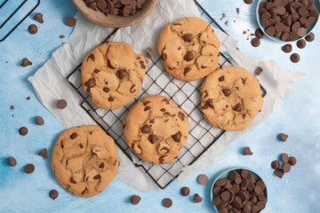 Chocolate Chip Cookie, Displaying Beige and Warm Brown Tones, Perfect for a Sweet Indulgence, created with Generative AI technology