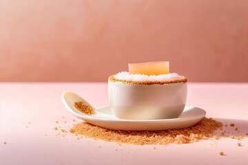 Elegant Creme Brulee, with Beige and Caramelized Tones, a Classic French Dessert, created with Generative AI technology