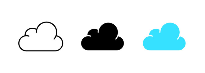 The image depicts an icon of clouds, which may represent different weather conditions such as rain, storm, or overcast skies. Vector set of icons in line, black and colorful styles isolated.