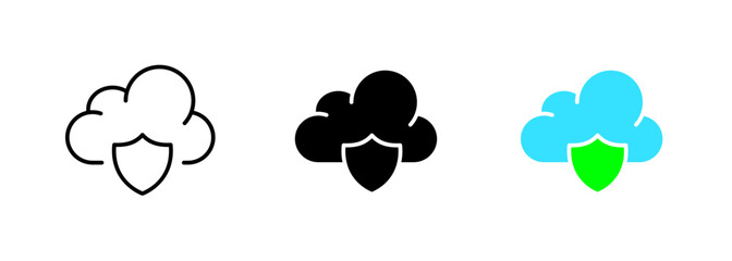 Fototapeta na wymiar An icon of a cloud with a checkmark, representing completion or success in a cloud computing or data storage context. Vector set of icons in line, black and colorful styles isolated.