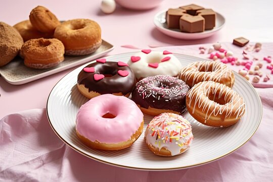 Delightful Donuts, Featuring Beige and Pastel Colors, a Delicious and Fun Dessert with a Variety of Toppings, created with Generative AI technology