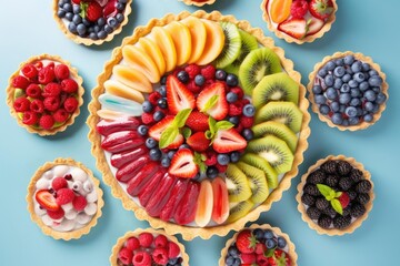 Fototapeta na wymiar Exquisite Fruit Tart, Showcasing Various Colors, a Sumptuous Dessert Bursting with Vibrant Fruit Flavors, created with Generative AI technology