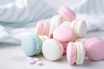 Obraz premium Exquisite Macarons, a Pastel of Colors and Flavors, created with Generative AI technology