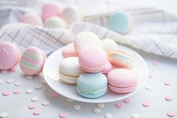 Obraz premium Exquisite Macarons, a Pastel of Colors and Flavors, created with Generative AI technology