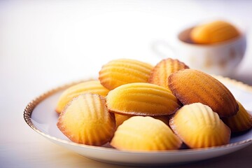 Delightful Madeleines, Showcasing Beige and Golden Tones of These Delectable French Teacakes, created with Generative AI technology