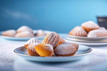 Delightful Madeleines, Showcasing Beige and Golden Tones of These Delectable French Teacakes, created with Generative AI technology