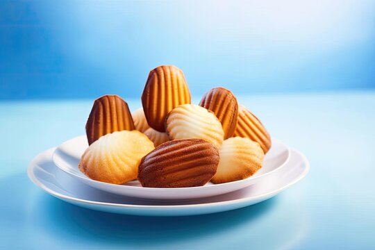 Delightful Madeleines, Showcasing Beige and Golden Tones of These Delectable French Teacakes, created with Generative AI technology