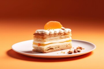 Classic Napoleon Pastry, a Composition Showcasing Beige Tones and Delicate Layers, created with Generative AI technology