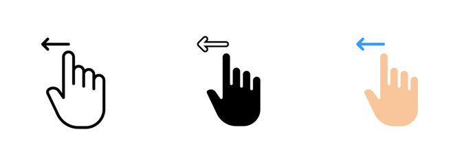 Finger scrolling on a touchscreen device, which may represent the concept of browsing or navigating through digital content. Vector set of icons in line, black and colorful styles isolated.