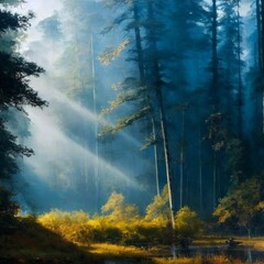 Landscape of a forest with sunshine