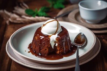 Irresistible Sticky Toffee Pudding, Showcasing Beige and Dark Brown Tones, created with Generative AI technology