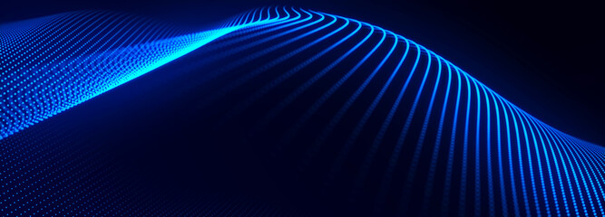 Digital technology background. Dynamic wave of glowing points. Futuristic background for presentation design. 3d Widescreen