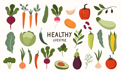 Fototapeta Vegetable set on a separate white background. Healthy eating, vegetarianism and veganism obraz