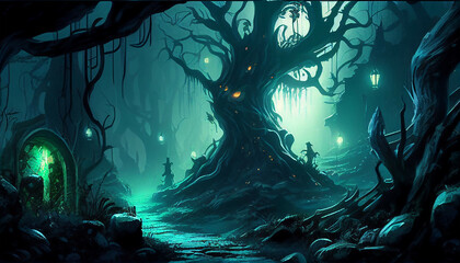 Fototapeta premium Dark fantasy forest - generative ai