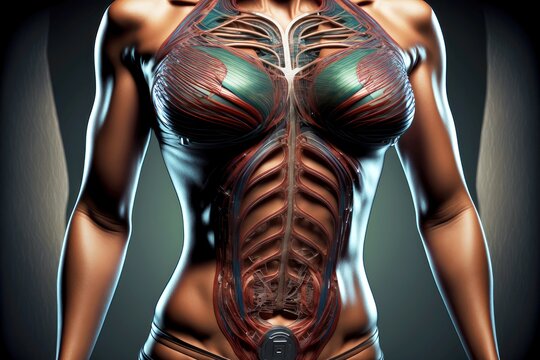 image of sporty female torso with dedicated abs abdominal muscle, created with generative ai