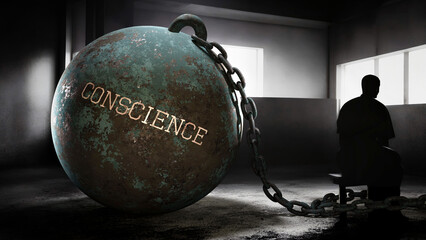 Conscience and intimate, silent and lonely suffering human soul. Person struggling with Conscience. Separated from the world in it's own emotional pain and alienation.,3d illustration