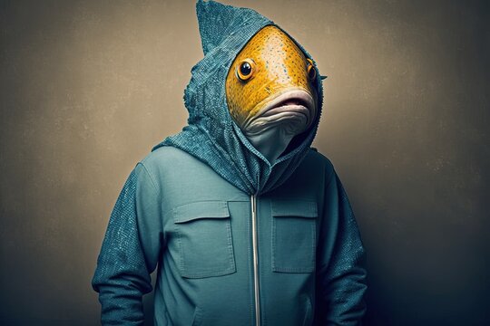 Man disguised with a fish costume for the april fool's day joke illustration generative ai