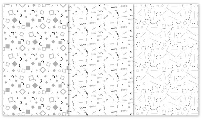 set of seamless patterns in memphis style. Design elements for book cover, brochure, magazine, flyer, booklet. Abstract shape collage	
