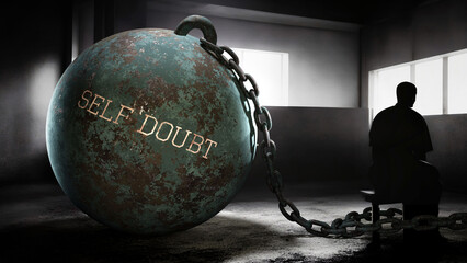 Self doubt and intimate, silent and lonely suffering human soul. Separated from the world in it's own pain and alienation.,3d illustration