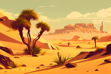 Landscape beautiful desert background illustration. AI Generative