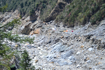 Kedarnath valley view after disaster in Uttarakhand India. In June 2013, a multi-day cloudburst...