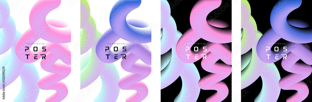 Poster Trendy 3d abstract line liquid gradient color shapes. Abstract colorful curve line. Colorful liquid abstract poster set. Poster for your design. PNG image